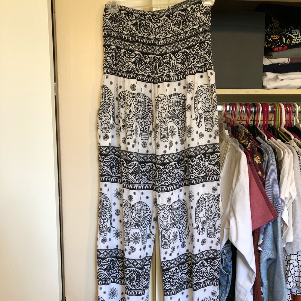 Black and white elephant/tribal print pants